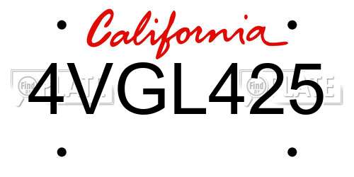 4VGL425 California License Plate
