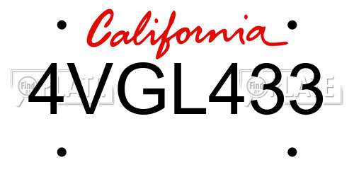 4VGL433 California License Plate