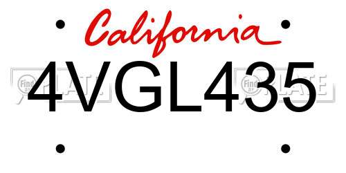 4VGL435 California License Plate
