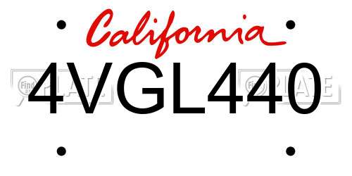 4VGL440 California License Plate