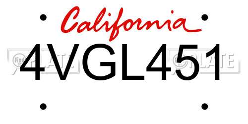 4VGL451 California License Plate