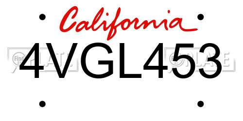 4VGL453 California License Plate