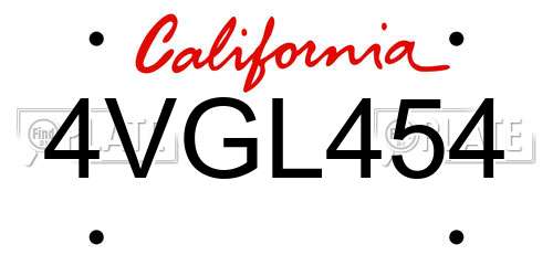 4VGL454 California License Plate