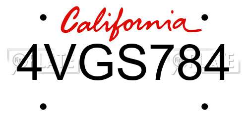 4VGS784 California License Plate