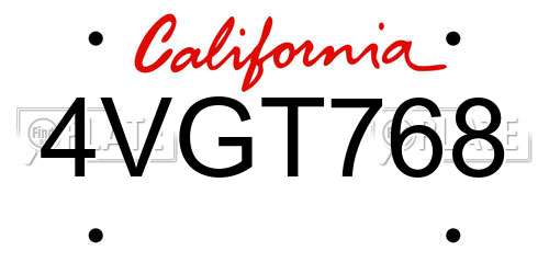 4VGT768 California License Plate