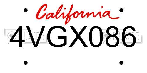 4VGX086 California License Plate