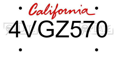 4VGZ570 California License Plate