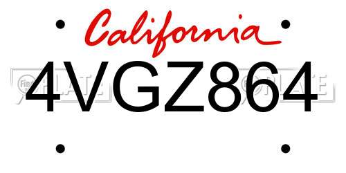 4VGZ864 California License Plate