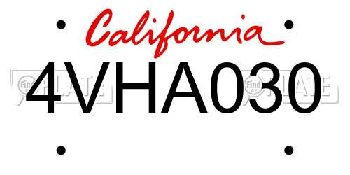 4VHA030 California License Plate