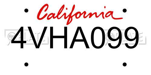4VHA099 California License Plate
