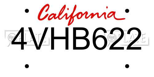 4VHB622 California License Plate