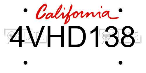 4VHD138 California License Plate