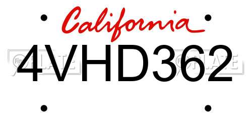 4VHD362 California License Plate