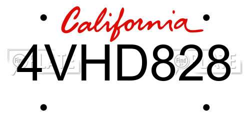 4VHD828 California License Plate