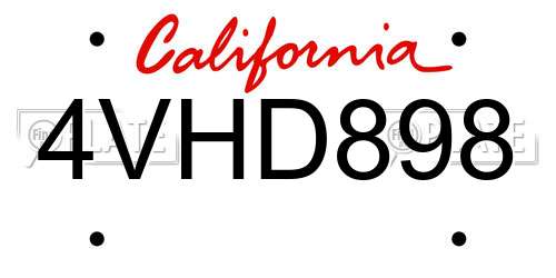 4VHD898 California License Plate