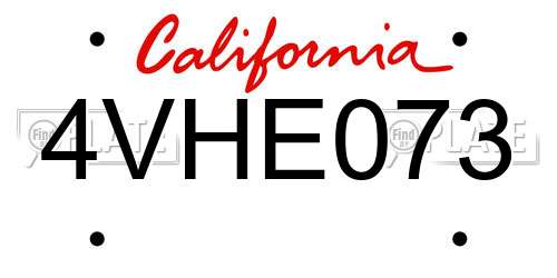 4VHE073 California License Plate