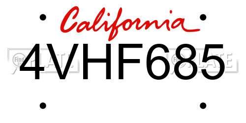 4VHF685 California License Plate