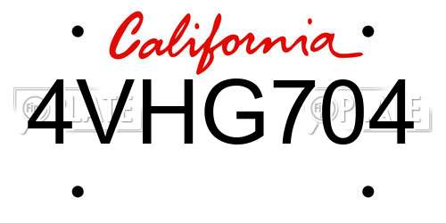 4VHG704 California License Plate