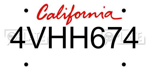 4VHH674 California License Plate