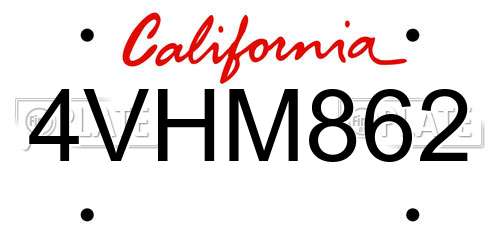 4VHM862 California License Plate