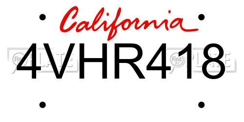 4VHR418 California License Plate