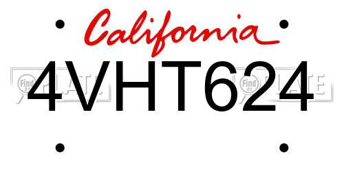 4VHT624 California License Plate