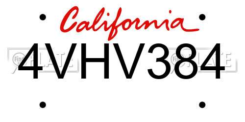 4VHV384 California License Plate