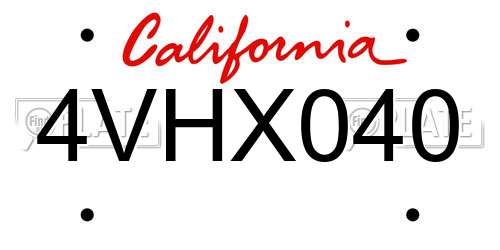 4VHX040 California License Plate