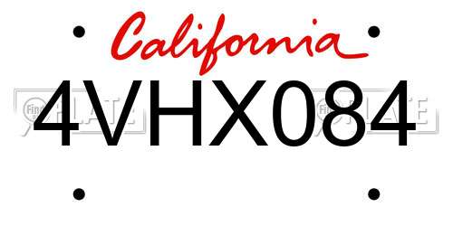 4VHX084 California License Plate