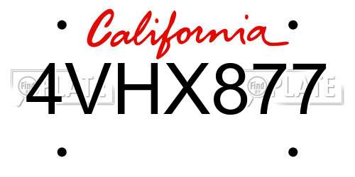 4VHX877 California License Plate