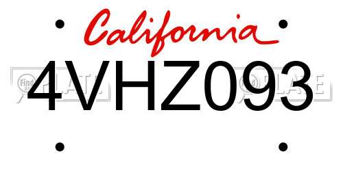4VHZ093 California License Plate