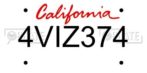 4VIZ374 California License Plate