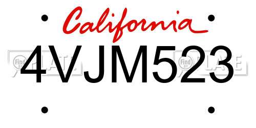 4VJM523 California License Plate