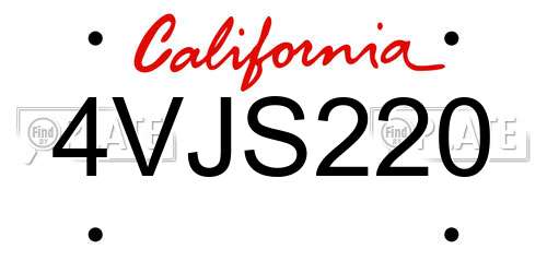 4VJS220 California License Plate