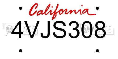 4VJS308 California License Plate