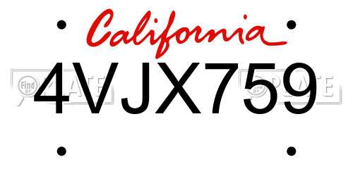 4VJX759 California License Plate