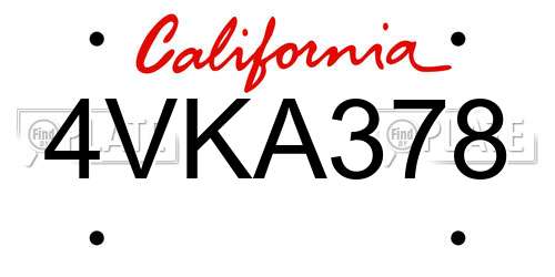 4VKA378 California License Plate
