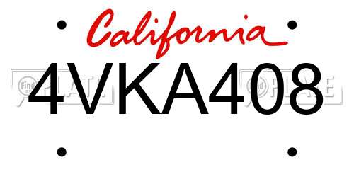 4VKA408 California License Plate