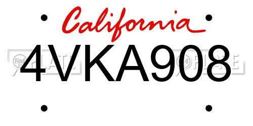 4VKA908 California License Plate