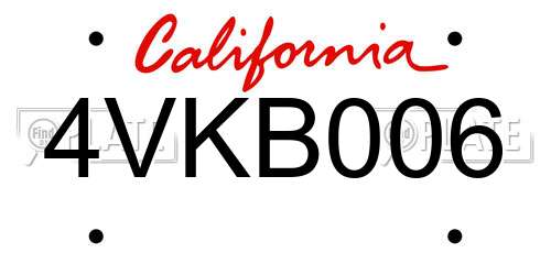 4VKB006 California License Plate