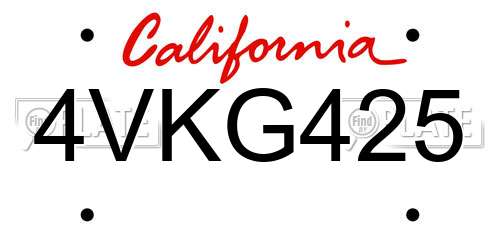 4VKG425 California License Plate