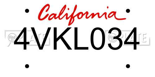 4VKL034 California License Plate