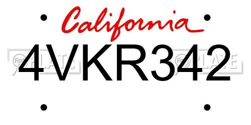 4VKR342 California License Plate