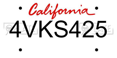 4VKS425 California License Plate