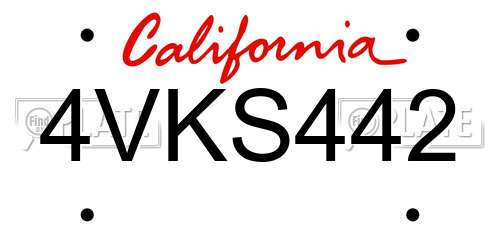4VKS442 California License Plate