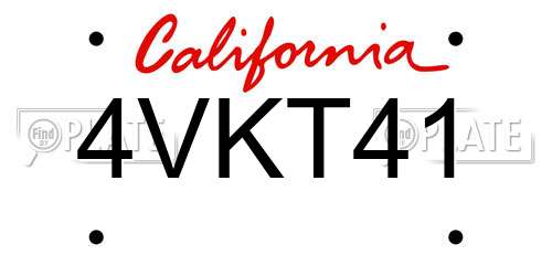 4VKT41 California License Plate