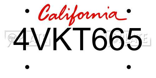 4VKT665 California License Plate