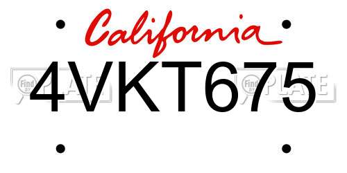 4VKT675 California License Plate
