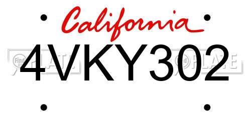 4VKY302 California License Plate