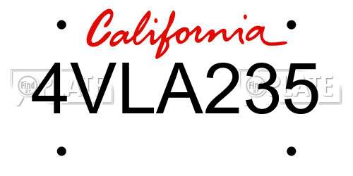 4VLA235 California License Plate